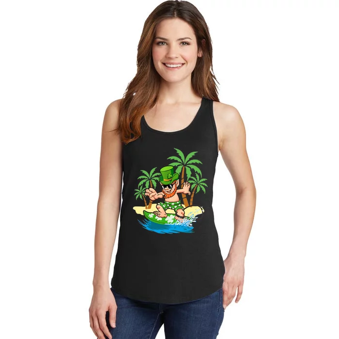 Leprechaun Hawaiian Surfing St Patricks Day Hawaii Ladies Essential Tank