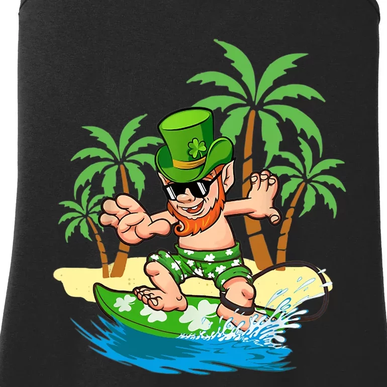 Leprechaun Hawaiian Surfing St Patricks Day Hawaii Ladies Essential Tank