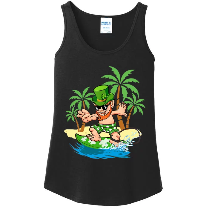 Leprechaun Hawaiian Surfing St Patricks Day Hawaii Ladies Essential Tank