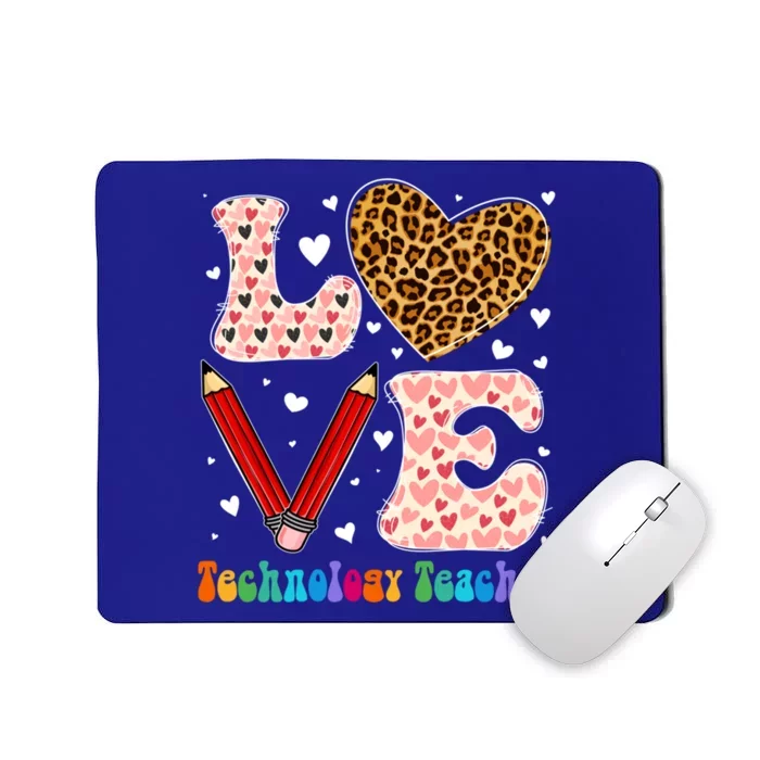 Love Heart Technology Teacher Leopard Plaid Valentines Day Cute Gift Mousepad