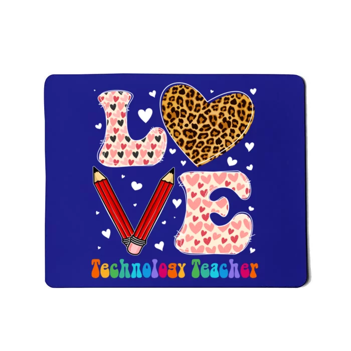 Love Heart Technology Teacher Leopard Plaid Valentines Day Cute Gift Mousepad