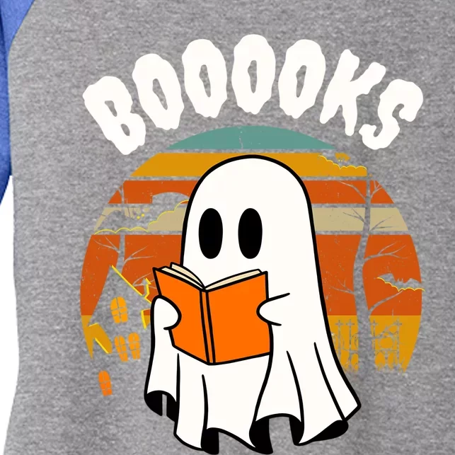 Lazy Halloween Teacher Library Booooks Ghost Reading Books Gift Women's Tri-Blend 3/4-Sleeve Raglan Shirt