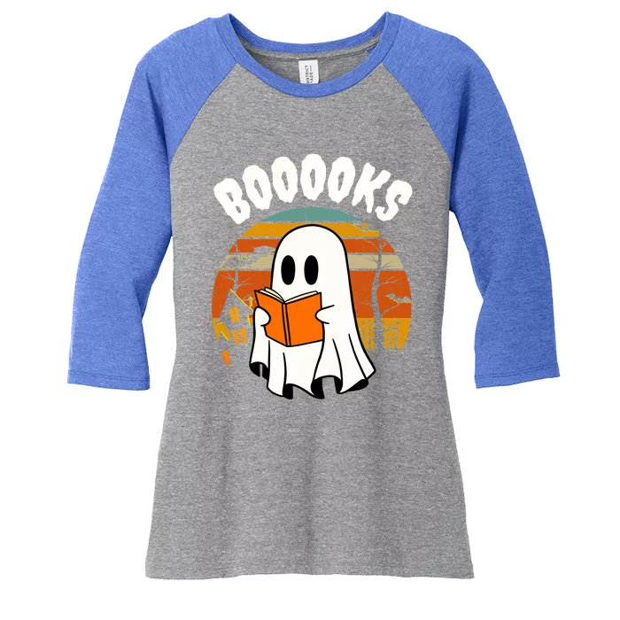 Lazy Halloween Teacher Library Booooks Ghost Reading Books Gift Women's Tri-Blend 3/4-Sleeve Raglan Shirt