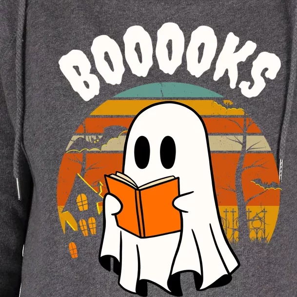 Lazy Halloween Teacher Library Booooks Ghost Reading Books Gift Womens Funnel Neck Pullover Hood