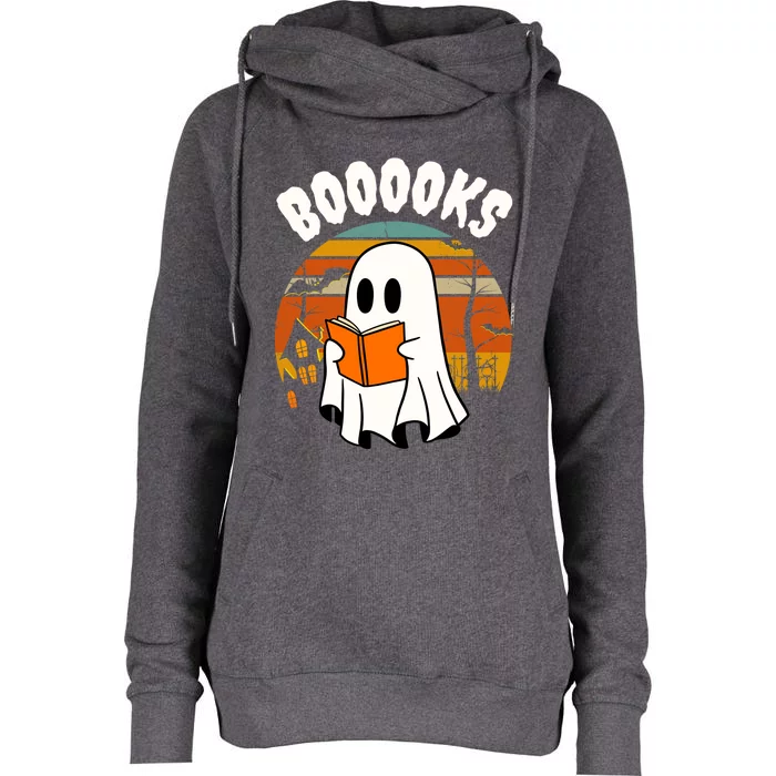 Lazy Halloween Teacher Library Booooks Ghost Reading Books Gift Womens Funnel Neck Pullover Hood