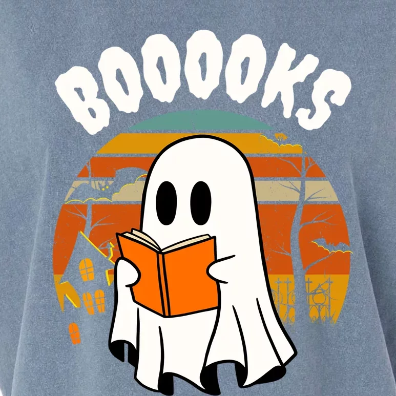 Lazy Halloween Teacher Library Booooks Ghost Reading Books Gift Garment-Dyed Women's Muscle Tee