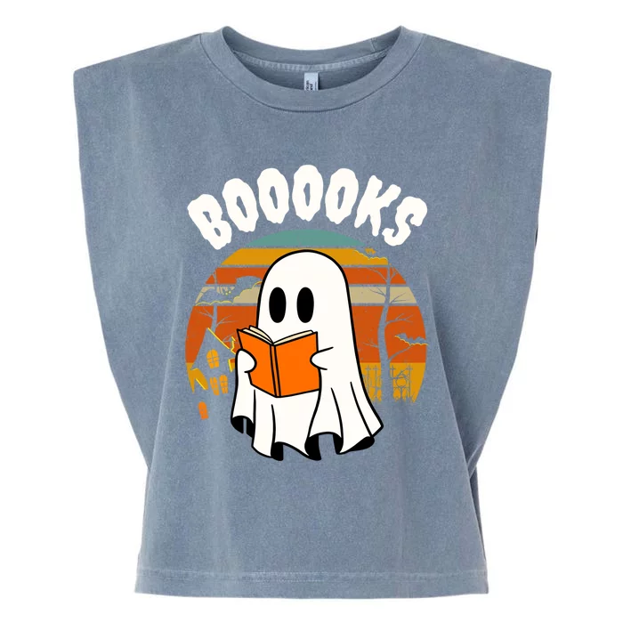 Lazy Halloween Teacher Library Booooks Ghost Reading Books Gift Garment-Dyed Women's Muscle Tee