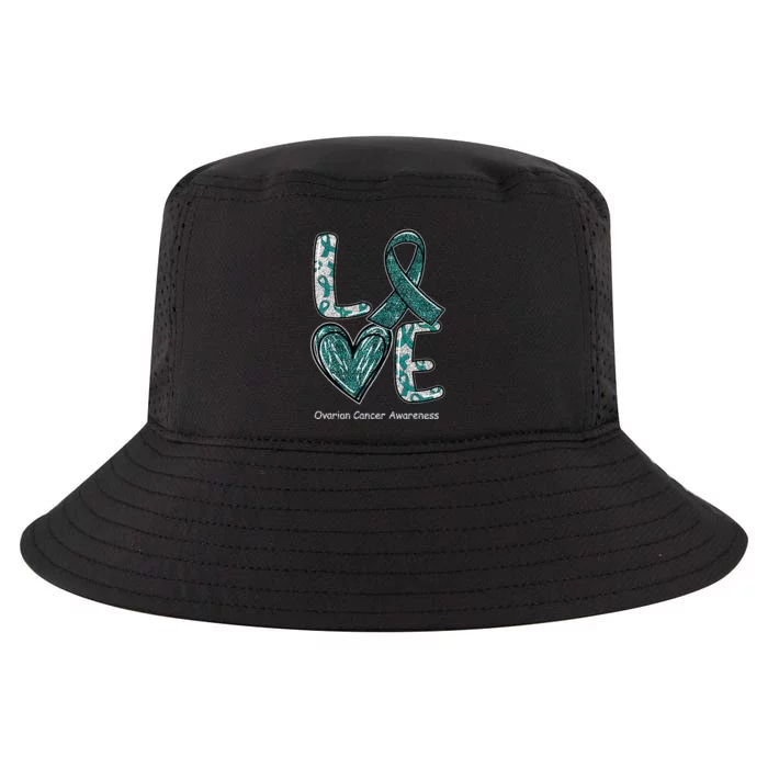 LOVE Heart Teal Ribbon Ovarian Cancer Awareness Gifts Cool Comfort Performance Bucket Hat