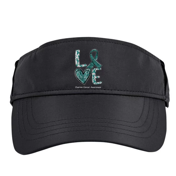 LOVE Heart Teal Ribbon Ovarian Cancer Awareness Gifts Adult Drive Performance Visor