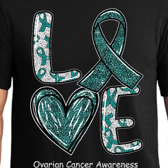 LOVE Heart Teal Ribbon Ovarian Cancer Awareness Gifts Pajama Set