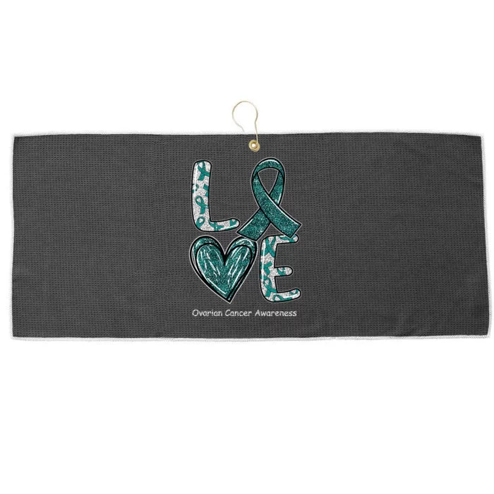 LOVE Heart Teal Ribbon Ovarian Cancer Awareness Gifts Large Microfiber Waffle Golf Towel