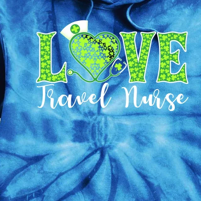 Love Heart Travel Nurse Shamrock Stethoscope Irish Nurse Gift Tie Dye Hoodie