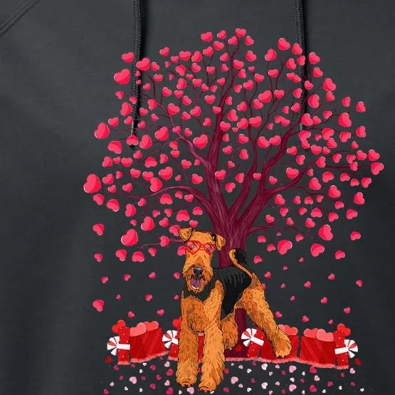 Lover Heart Tree Airedale Terrier Dog ValentineS Day Performance Fleece Hoodie