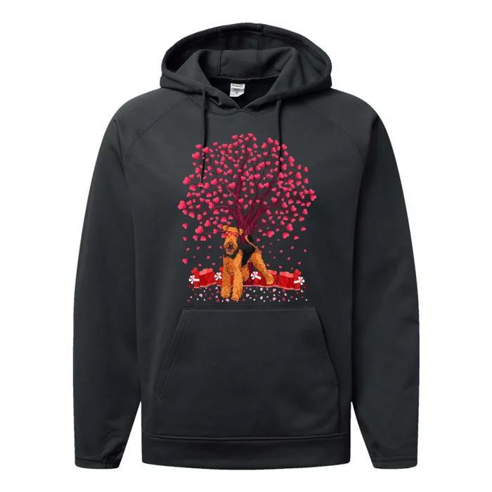 Lover Heart Tree Airedale Terrier Dog ValentineS Day Performance Fleece Hoodie