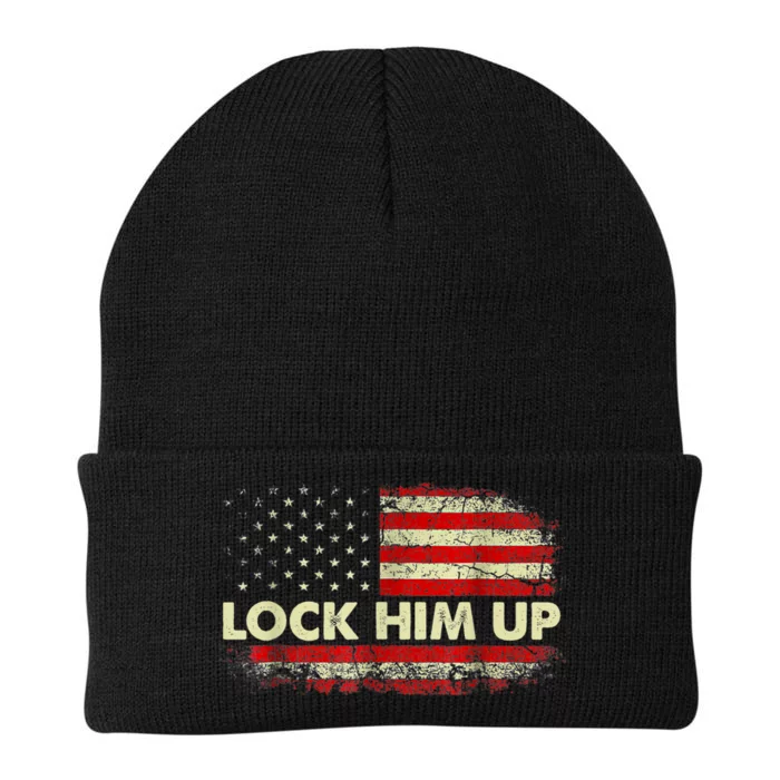 Lock Him Up American Flag Vintage Knit Cap Winter Beanie