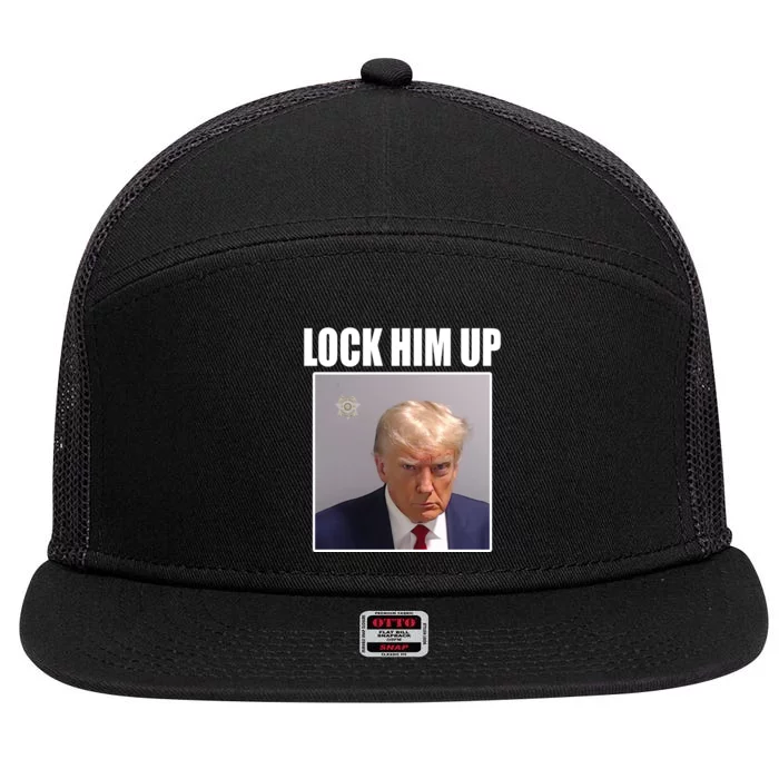 Lock Him Up Donald Trump Mugshot 7 Panel Mesh Trucker Snapback Hat