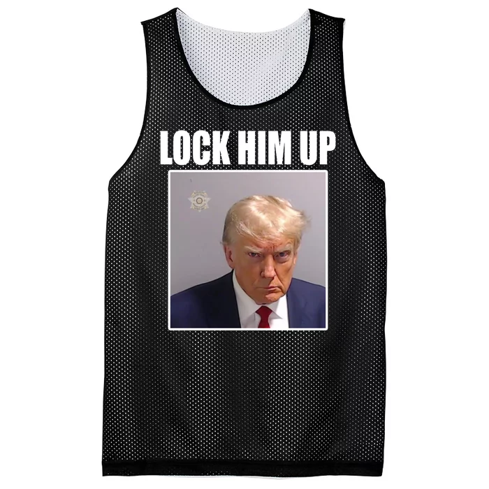 Lock Him Up Donald Trump Mugshot Mesh Reversible Basketball Jersey Tank