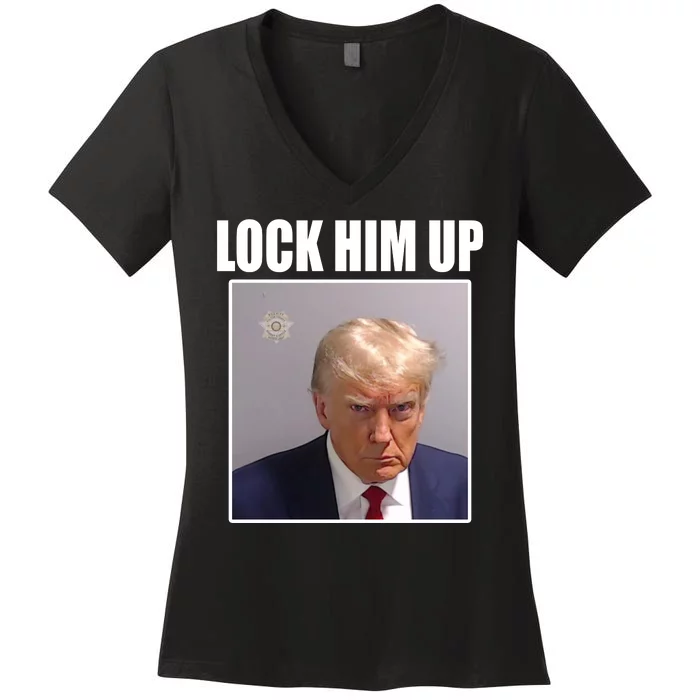 Lock Him Up Donald Trump Mugshot Women's V-Neck T-Shirt