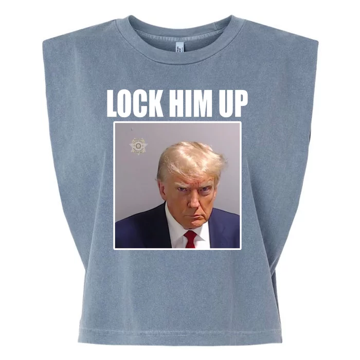 Lock Him Up Donald Trump Mugshot Garment-Dyed Women's Muscle Tee