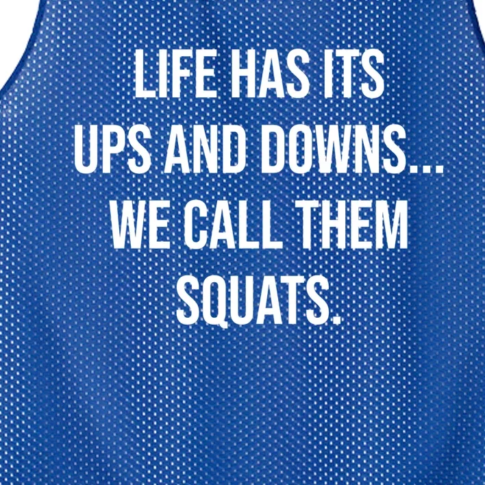 Life Has Ups And Downs Called Squats Funny Gym Motivational Gift Mesh Reversible Basketball Jersey Tank