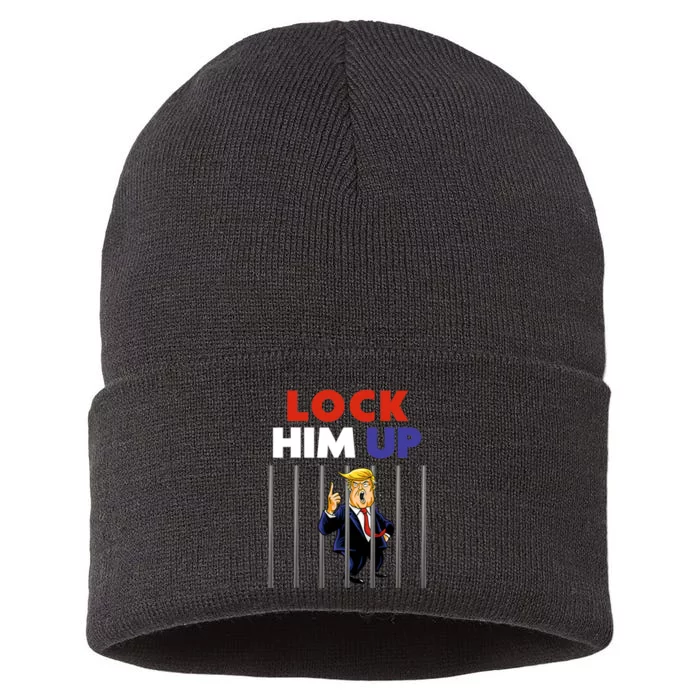 Lock Him Up Anti Trump Political Sustainable Knit Beanie