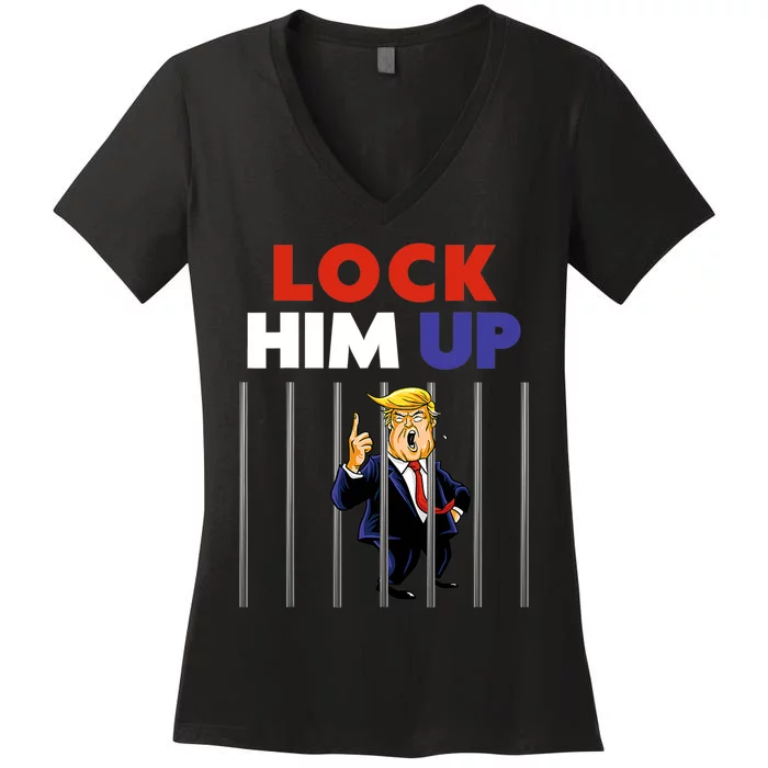 Lock Him Up Anti Trump Political Women's V-Neck T-Shirt