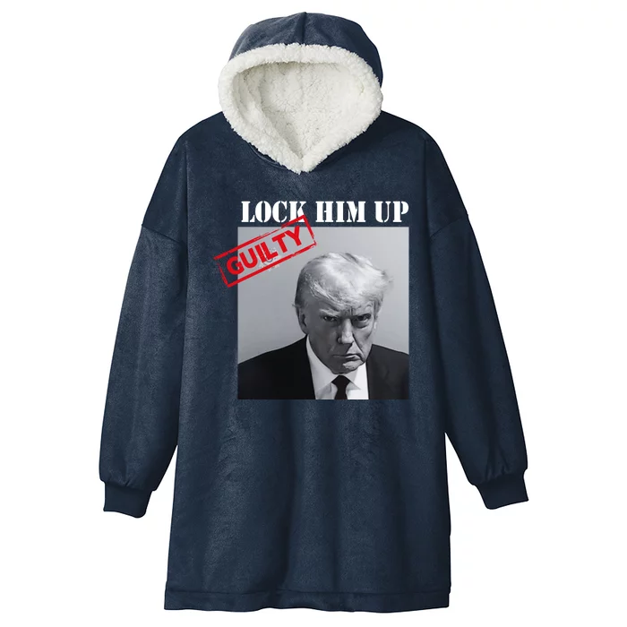 Lock Him Up Donald Trump Guilty Mugshot Hooded Wearable Blanket