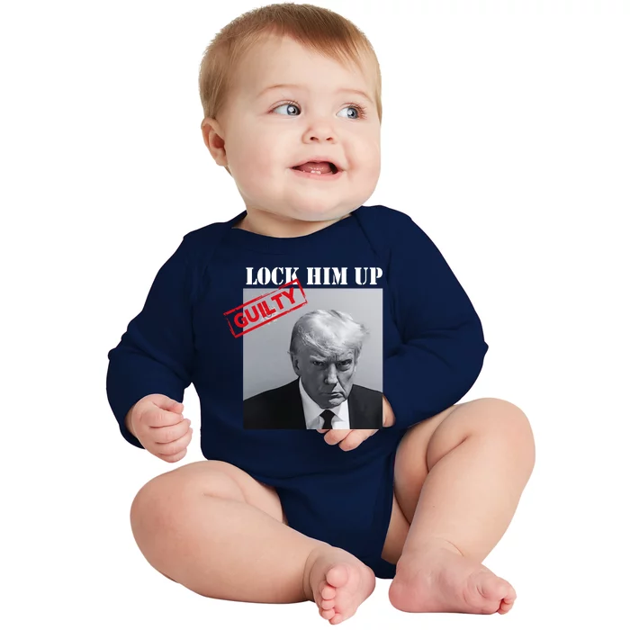 Lock Him Up Donald Trump Guilty Mugshot Baby Long Sleeve Bodysuit