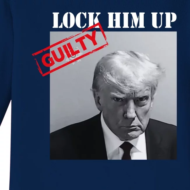 Lock Him Up Donald Trump Guilty Mugshot Baby Long Sleeve Bodysuit