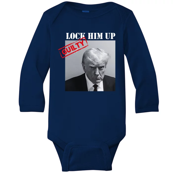 Lock Him Up Donald Trump Guilty Mugshot Baby Long Sleeve Bodysuit