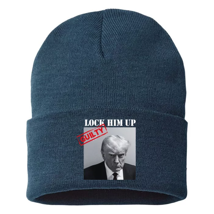 Lock Him Up Donald Trump Guilty Mugshot Sustainable Knit Beanie