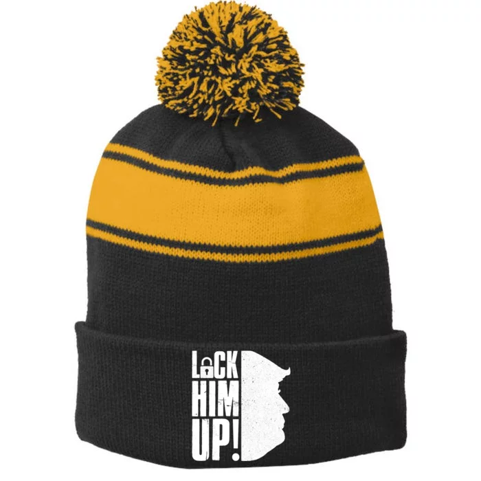 Lock Him Up Democrat Anti Trump Impeach 45 Resist Resign Stripe Pom Pom Beanie