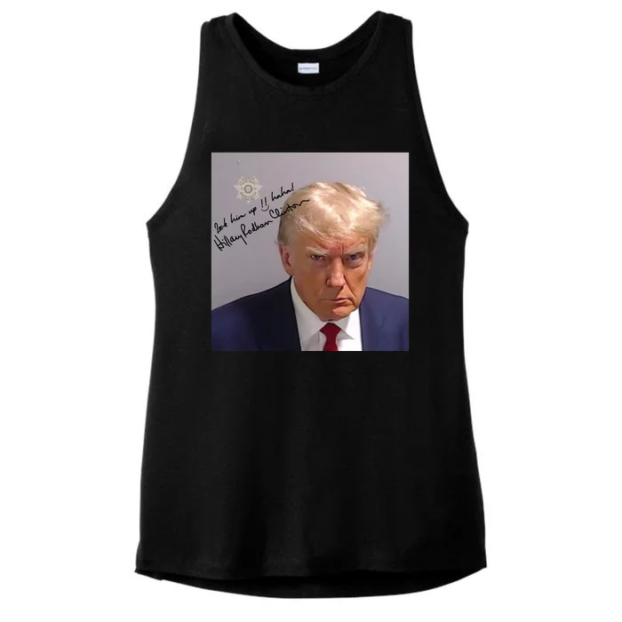 Lock Him Up Funny Hilary Clinton Donald Trump Mugshot Ladies Tri-Blend Wicking Tank