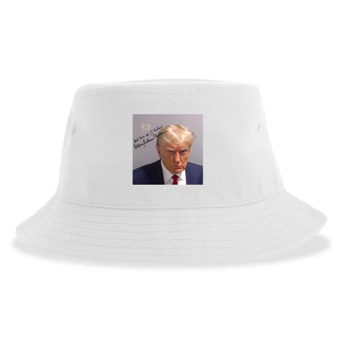 Lock Him Up Funny Hilary Clinton Donald Trump Mugshot Sustainable Bucket Hat