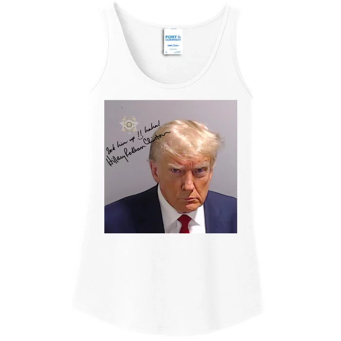 Lock Him Up Funny Hilary Clinton Donald Trump Mugshot Ladies Essential Tank