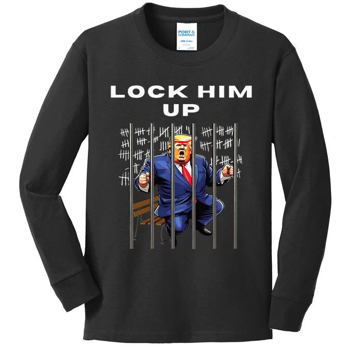 Lock Him Up Antitrump Djt Incarceration Jail Trump Kids Long Sleeve Shirt