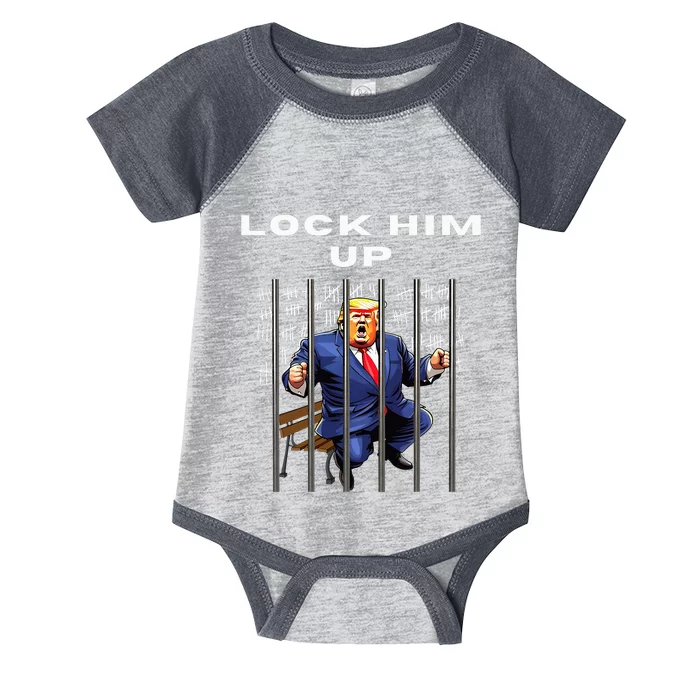 Lock Him Up Antitrump Djt Incarceration Jail Trump Infant Baby Jersey Bodysuit