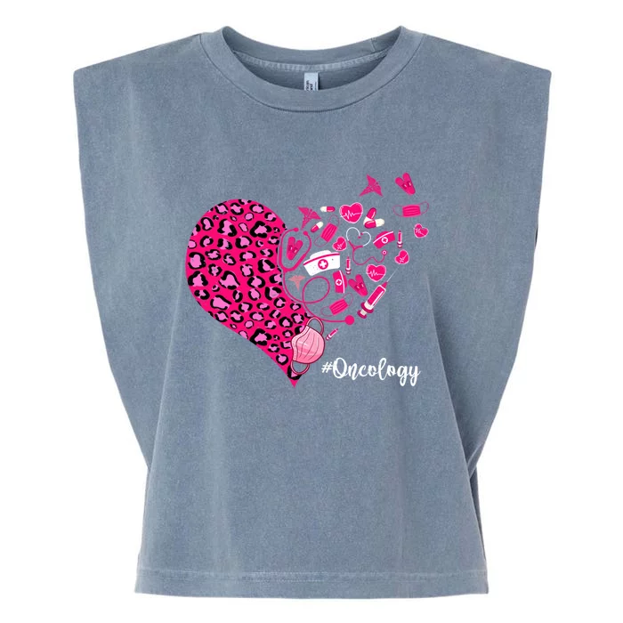 Leopard Heart Valentines Day Cute Stethoscope Oncology Nurse Gift Garment-Dyed Women's Muscle Tee