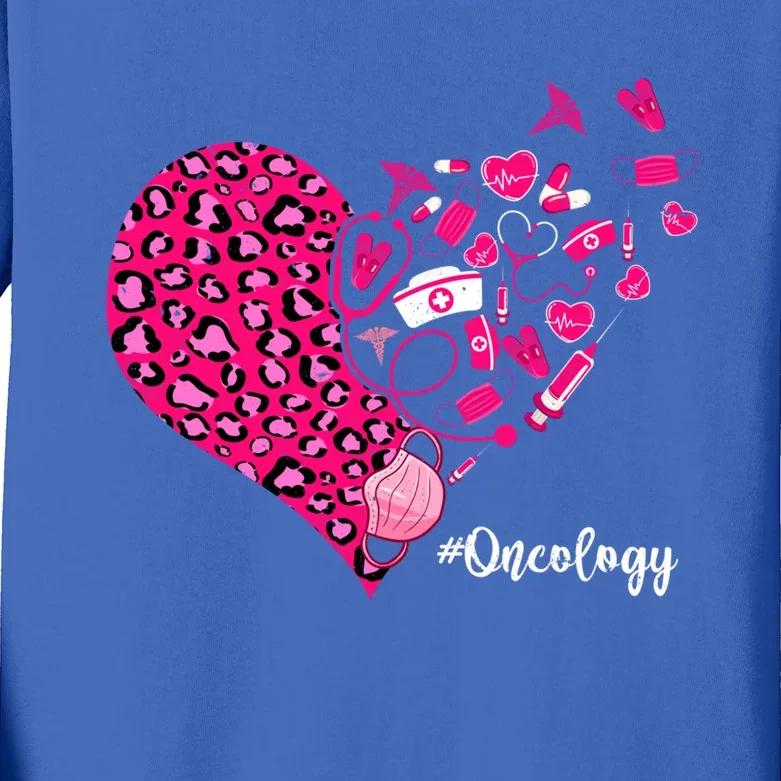 Leopard Heart Valentines Day Cute Stethoscope Oncology Nurse Cool Gift Kids Long Sleeve Shirt