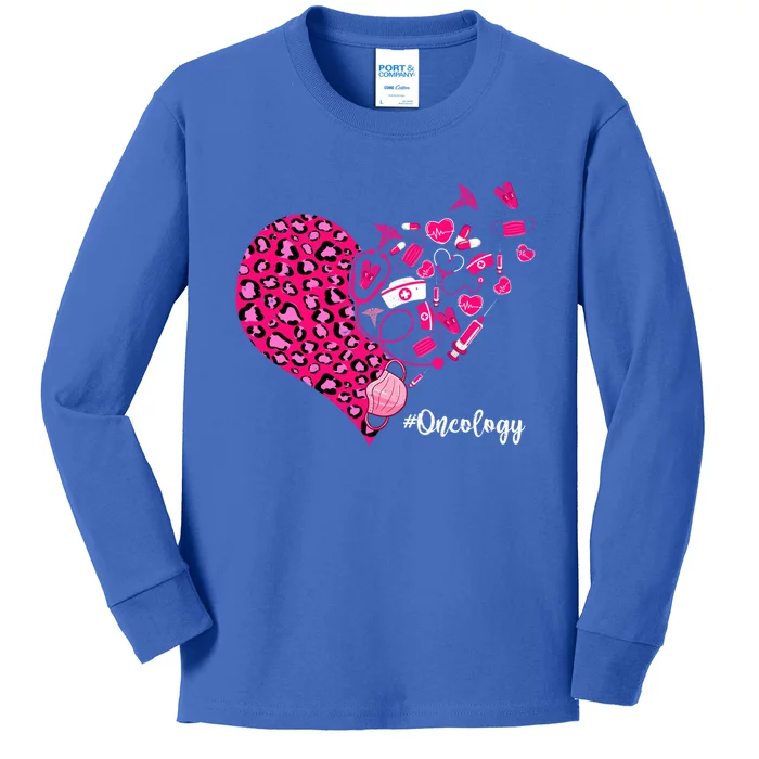 Leopard Heart Valentines Day Cute Stethoscope Oncology Nurse Cool Gift Kids Long Sleeve Shirt