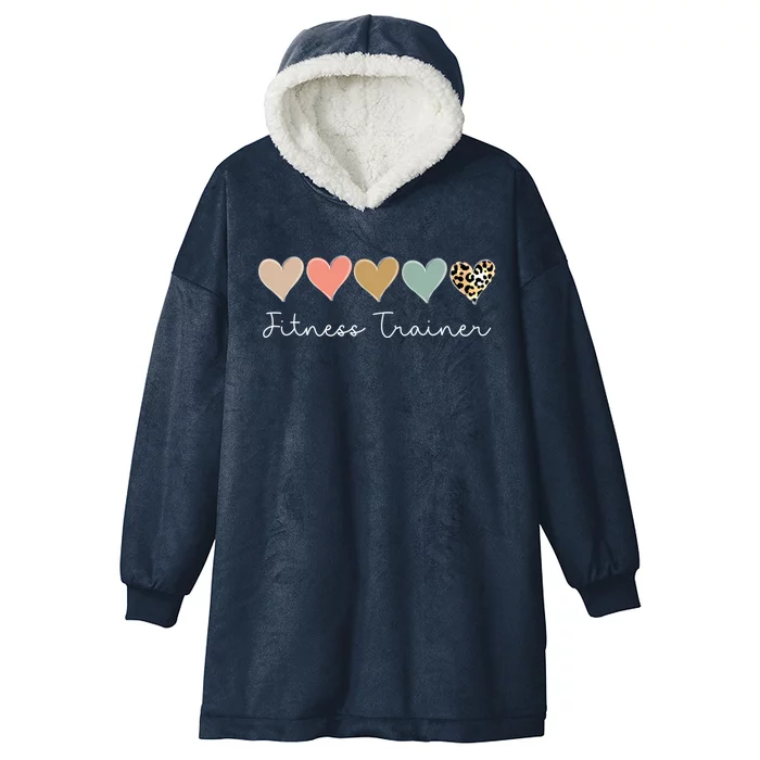 Leopard Hearts Valentine's Day For Team Fitness Trainer Meaningful Gift Hooded Wearable Blanket