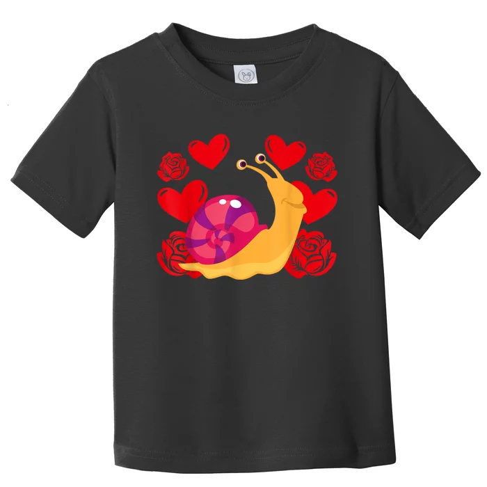 Love Heart ValentineS Day Roses Snail Toddler T-Shirt