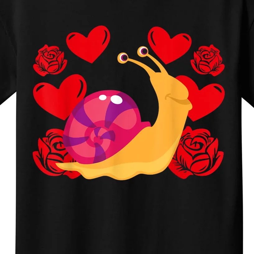 Love Heart ValentineS Day Roses Snail Kids T-Shirt