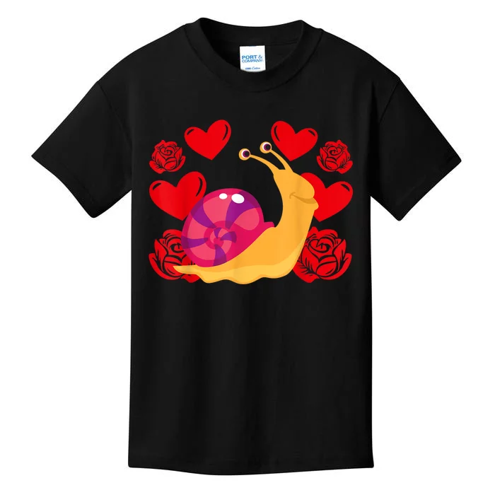 Love Heart ValentineS Day Roses Snail Kids T-Shirt