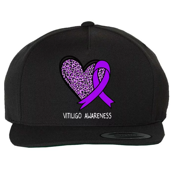 Leopard Heart Vitiligo Awareness Purple Ribbon Wool Snapback Cap