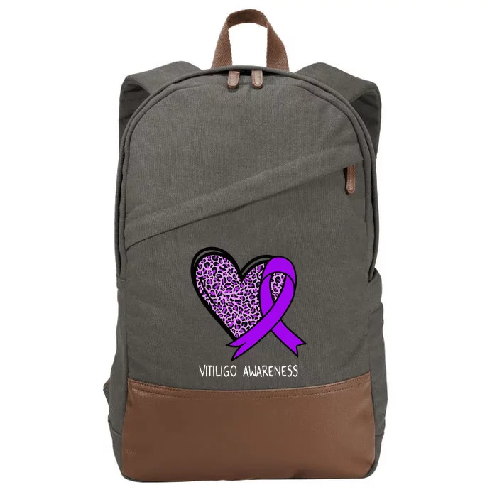 Leopard Heart Vitiligo Awareness Purple Ribbon Cotton Canvas Backpack