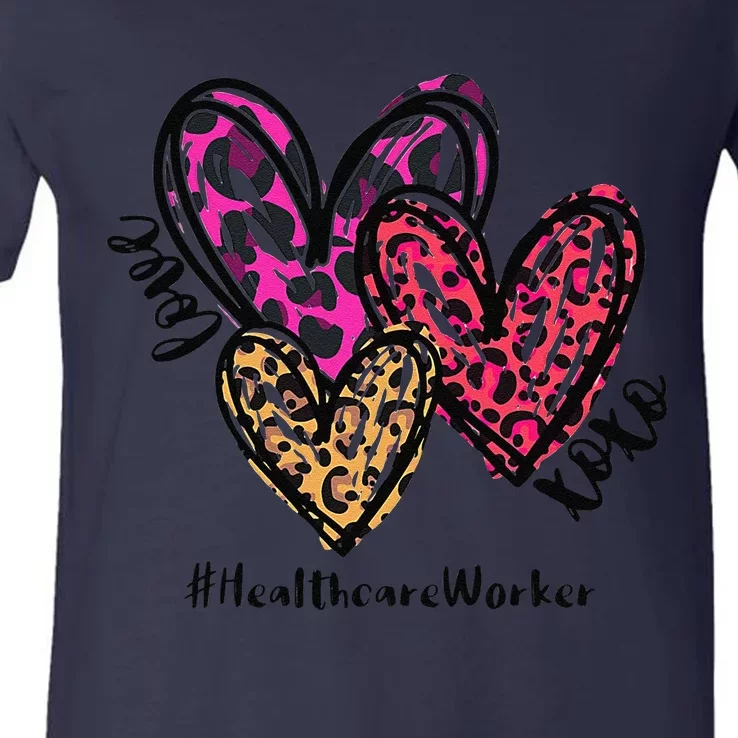 Love Healthcare Worker Heart Leopard Costume Valentine's Day V-Neck T-Shirt