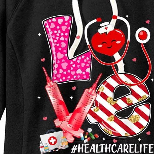 Love Healthcare Worker Nurse Cute Heart Valentines Day Great Gift Women's Fleece Hoodie