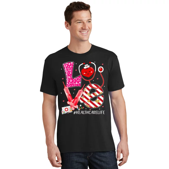 Love Healthcare Worker Nurse Cute Heart Valentines Day T-Shirt