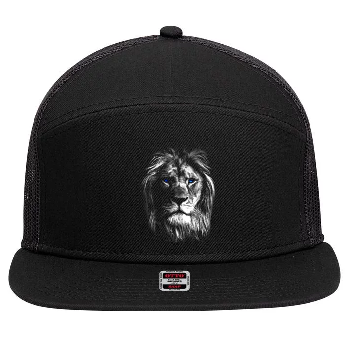 Lion Head With Blue Eyes For Lovers Lions King Of Animals 7 Panel Mesh Trucker Snapback Hat